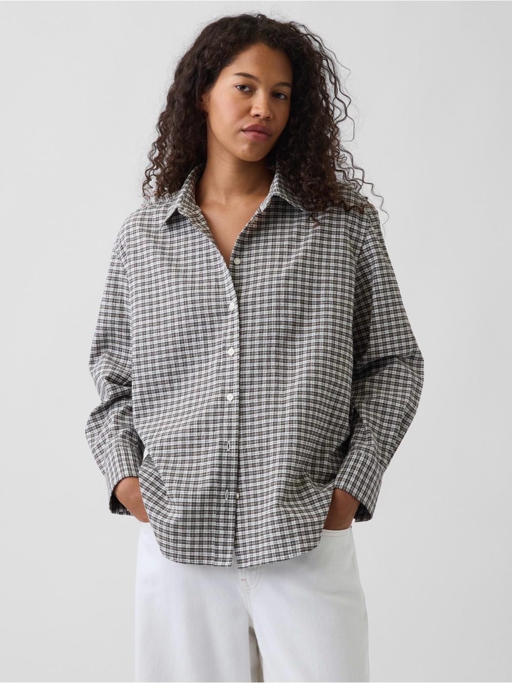 Gap Green Gingham Plaid Seersucker Oversized Shirt XS